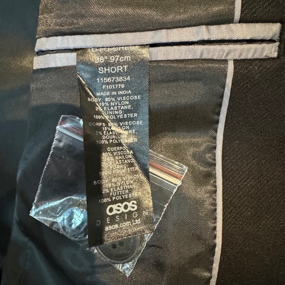 New with Tags! Men’s ASOS DESIGN Slim Blazer in Black 38S - Picture 4 of 4